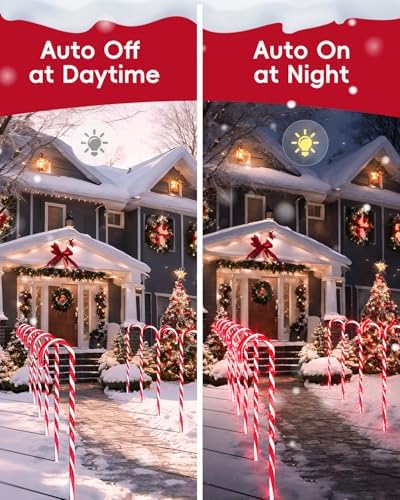 COOLWUFAN 24 Pack 22" Solar Candy Cane Lights Outdoor, 216 Bright LEDs Christmas Pathway Decorations with 4 Brightness Levels, Solar Powered & Waterproof, for Yard Walkway Holiday