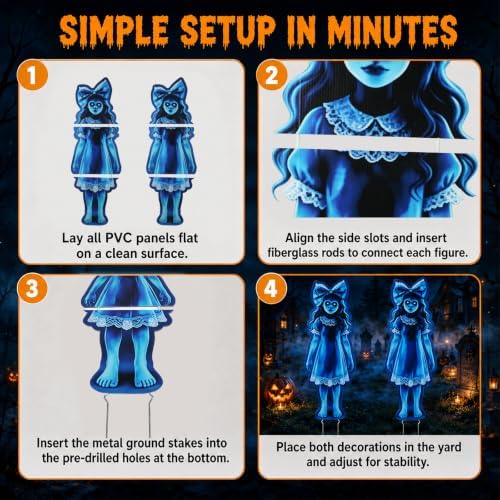 35In Scary Halloween Decorations Outdoor, 2 Pcs Twin Girl Ghost Yard Decor