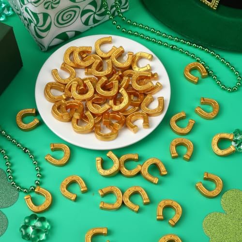 JUNEBRUSHS 50 Pcs Gold Mini Resin Horseshoe Ornamentsfor Party, DIY Crafts