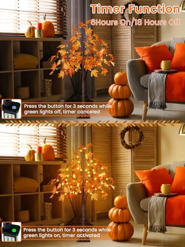 2 Pack 4FT 100 LED Lighted Maple Tree, Artificial Fall Tree Outdoor/Indoor