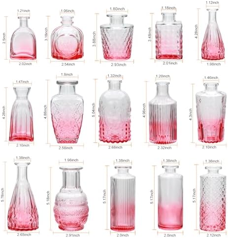 Glass Pink Bud Vase Set of 18,Small Glass Vintage Vases for Flowers