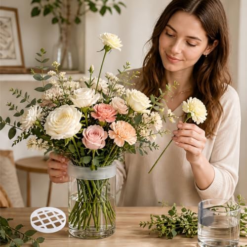Flower Grid Silicone Vase Stem Organizer, 2 Pack, 3.2 Inch, for Medium Vase