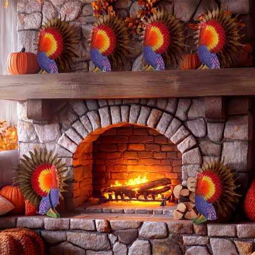 Fourluoo 12 Pcs Fall Thanksgiving Table Decor Turkey Honeycomb Centerpiece