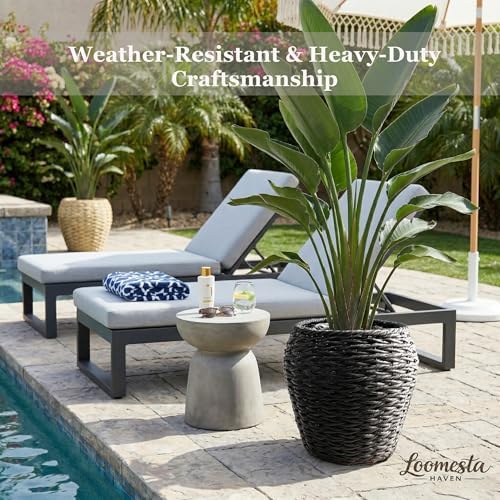 Large Handwoven Wicker Planter Basket with Metal Frame and Plastic Liner