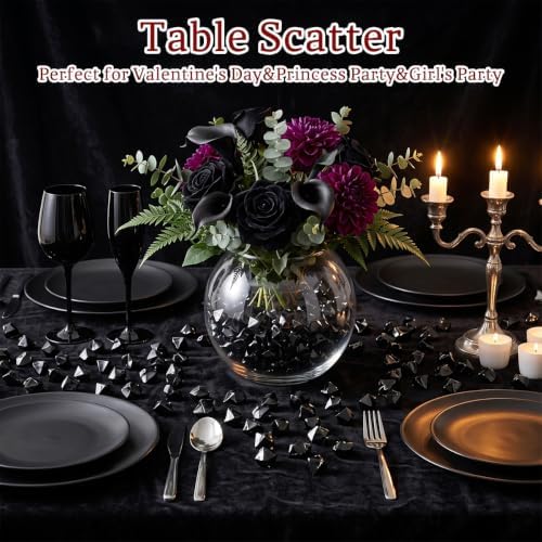 160 Pieces Black Acrylic Fake Ice Rocks, Vase Fillers for Party Table Decor
