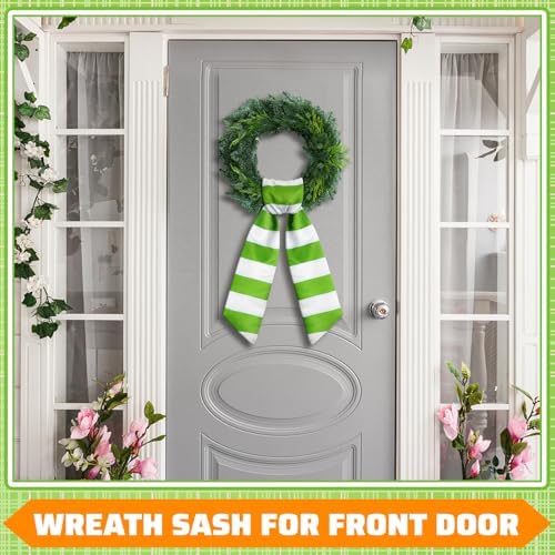 Wreath Sash for Front Door 4.5'' x 56'' Green White Striped