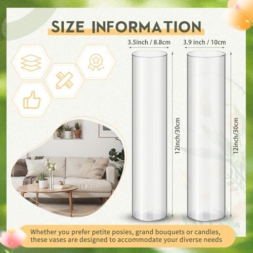 Nuogo 12 Pcs Clear Acrylic Cylinder Vases Wedding Centerpieces,12 Inch