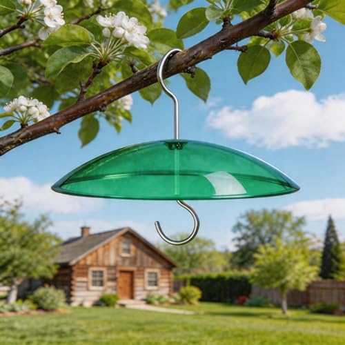 8" Mini Plastic Rain Cover for Bird Feeder, 2-Pack Green Weather Guard Dome