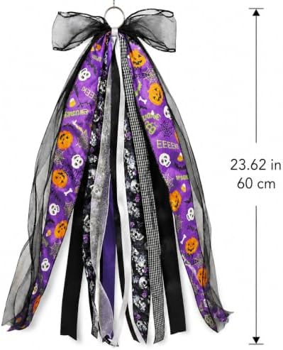 Halloween Wreath Sash Front Door Ribbon Bow Purple Streamer Decor