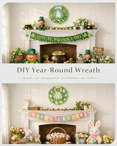 DDHS 23" Boxwood Wreaths Front Door, Artificial Spring Summer Wreath with Sash and Foldable, Green Year Round Indoor Outdoor for Farmhouse Fireplaces and Porches DIY St Patricks Day Decorations