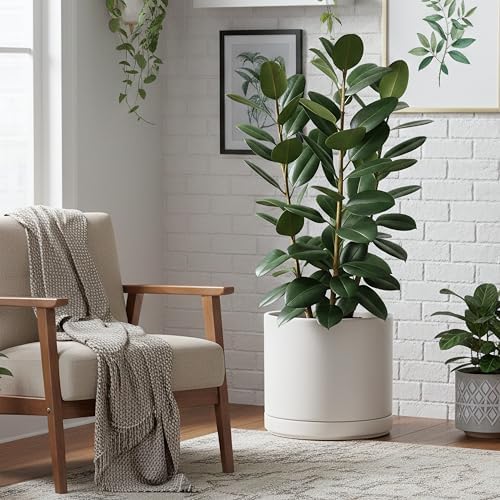 D'vine Dev 16 Inch Ceramic Planter Pot, White, 94-O-H-1