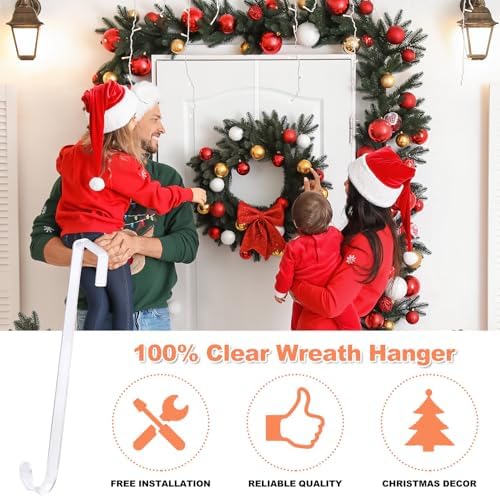 15" Clear Over The Door Wreath Hanger 2 Pack, Non-Scratch Door Hooks