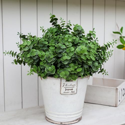 Artificial Fall Eucalyptus Plant – 8PCS Outdoor Fake Greenery, UV Resistant Fake Plants for Porch, Patio, Thanksgiving or Autumn Home Decor - Green Leaves