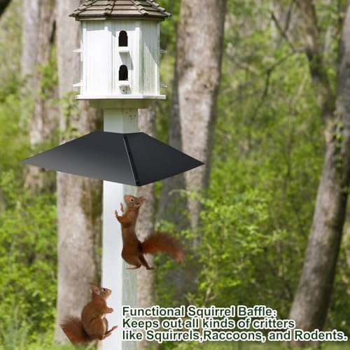 Metal Squirrel Baffle for 4x4 Post, 17 Inch Squirrel Guard for Bird Feeder Pole,Square Black Squirrels Proof Deflector Outdoor Baffle Squirrels Barrier for Wooden Pole to Keep Raccoons Off Bird Houses