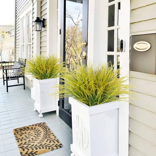 RECUTMS 12Pcs Fake Grass Plant Yellow Fake Plants Outdoor 15.7" Faux Shrubs
