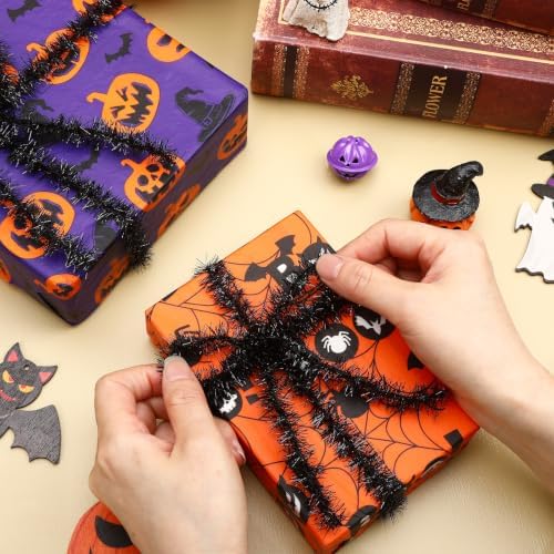 MARFOREVER 40 Yards Black Tinsel Ribbons Halloween Mini Twist Garlands