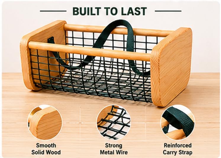 Garden Hod Harvest Basket – Wood & Wire Harvest Basket for Collecting Vegetables, Fruits, Flowers & Eggs, Rustic