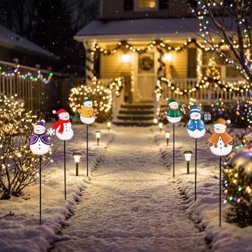 Shimeyao 6 Pcs Garden Stakes Plant Stakes Yard Signs, Snowman