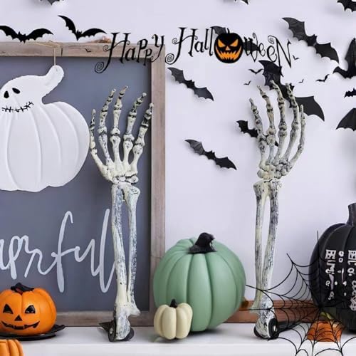 Halloween Skeleton Stakes Decoration，4 PCS Halloween Realistic Zombie Ghost Arm Stake，Plastic Skeleton Hands for Yard Signs（2pair）