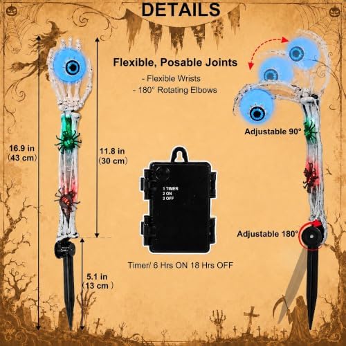 Halloween Decorations Skeleton Arms Hands 2 Packs with Blue Eyeball Lights