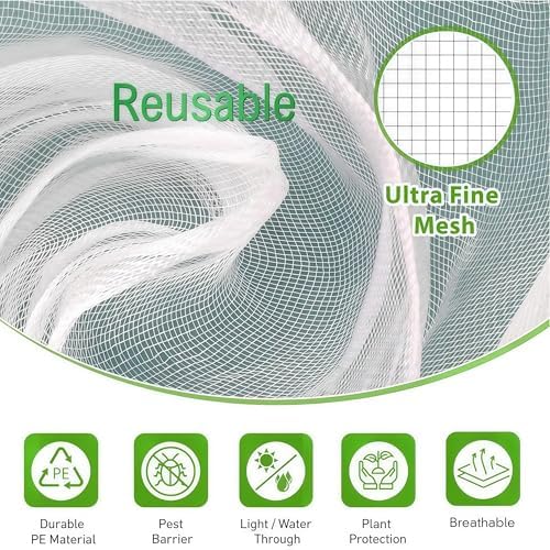 2 Pack 15×15Ft Extra Large Drawstring & Zipper Fruit Tree Netting Cover - Reusable Bird Netting for Blueberry Bushes, Anti-Cicada/Deer/Squirrel Large Plant Protection Net