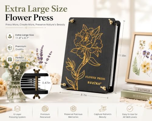 Suziko Large Flower Press Kit 11.8 x 8.7 inch 6 Layers with Photo Frame and Book Marks,Plant Pressing Kit for Adults Measures, Fast Making Pressed Plant, Great Gift for Your Lover