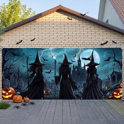Irenare 7 x 16 ft Witch Halloween Garage Door Cover Banner Decoration