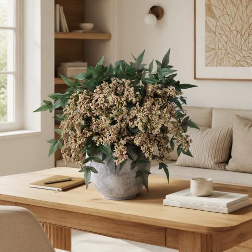 Faux Plants Indoor 3 Pcs 35 Inch Artificial Nandina Berry Stem for Vase Realistic Faux Berry Spray for Wedding Holiday Seasonal Farmhouse Mantel Harvest DIY Home Decor(Green)