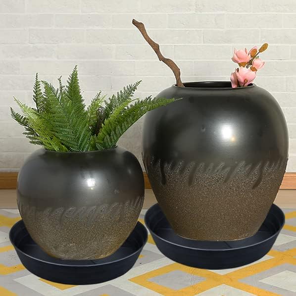 25 Inch Extra Large Planter Saucer, Extra-Deep 4.25 in Black Drip Trays for Flower Pot, Heavy Duty Drainage Tray