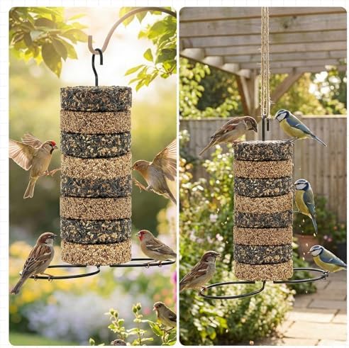 2 Pcs Cylinder Bird Feeder Holder Outdoors Hanging Seed Holder, Black