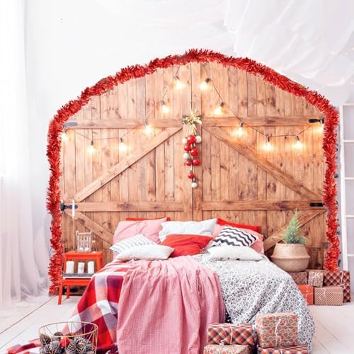 50FT Christmas Tinsel Garland, Red Metallic Twist Foil Tinsel Garland Xmas Hanging Decoration for Christmas Tree Wedding Birthday Home Party Decoration