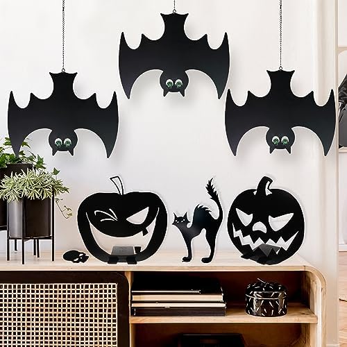 Bats Hanging Halloween Decorations with Glowing Eyes Spooky Stylish Décor