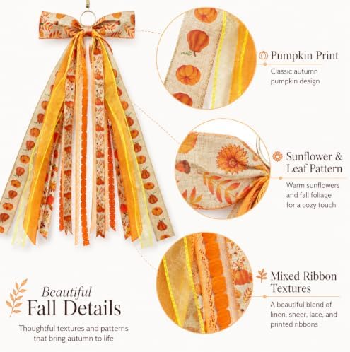 23.6in Fall Pumpkin Door Bow Sunflower Ribbon Swag Wreath Decor
