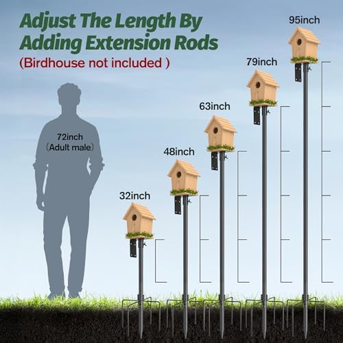 95 Inch Bird Feeder Pole Kit, 5-Prong Base, Hanging Hook