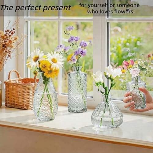 Glass Bud Vases Set of 4,Small Vase for Flowers,Mini Vases (A)