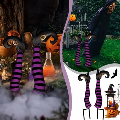Tudomro 2 Pcs Metal Upside Down Witch Leg Halloween Outdoor Decor, Purple