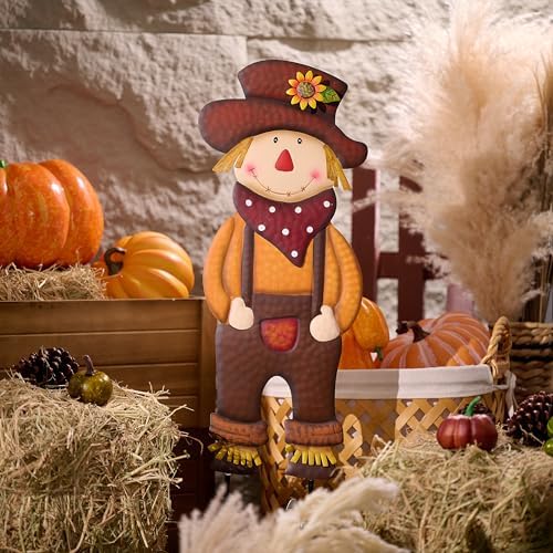TERESA'S COLLECTIONS Fall Outdoor Decor,Scarecrow for Garden Decorations Metal Stakes,Thanksgiving Decorations,Brown Harvest Yard Signs for Lawn Patio,24"
