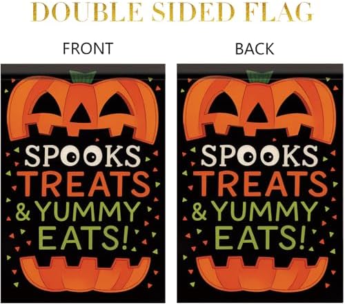 Halloween Garden Flag Spooks Treats & Yummy Eats Pumpkin Flag 12x18 Inch Double Sided Outdoor Yard Banner for Trick or Treat Halloween Decoration Decor