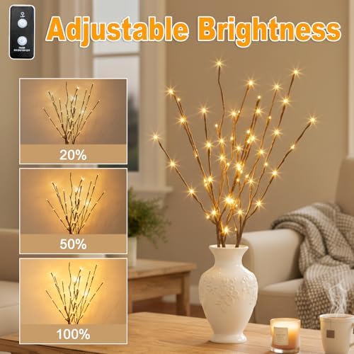 Vanthylit 3PK 30" Brown Lighted Twig Branches Pathway Light 60 LED Warm White Bulbs for Outdoor and Indoor