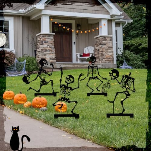 Geelin 4 Pcs Halloween Metal Skeleton Yard Stakes Skeleton Outdoor Decor