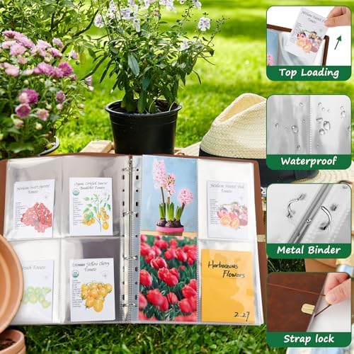 Seed Packet Binder Organizer, Garden Planner Packet with Clear Pocket Sleeves &Seed Envelopes, Fit for Standard Seed Packets
