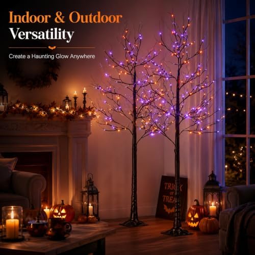 6FT LED Lighted Halloween Tree 2-Pack Orange Purple Lights Décor