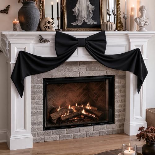 Halloween Decor - 48" x 24" Giant Black Bow for Front Door Wall Mantle