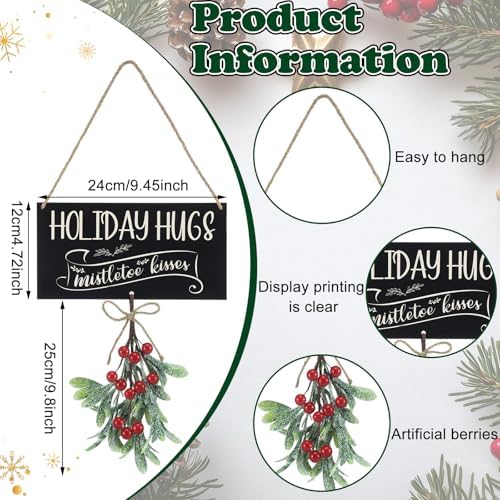 Vercraft Christmas Mistletoe Sign Holiday Hugs Hanging Decor