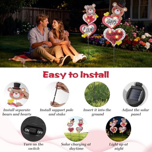 Lewondr Valentine's Day Decorations Outdoor, Metal Solar Pathway Lights