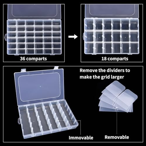 Bead Organizer Storage 36 Grid Jewelry Tackle Craft Box Adjustable Dividers