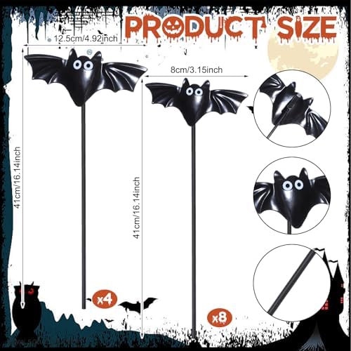 Weysat 12 Pcs Halloween Metal Bat Garden Stakes for Outdoor Garden Decor