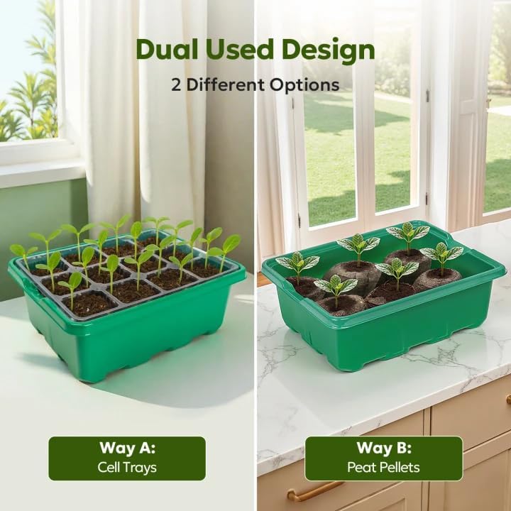 MIXC 6 Pack Seed Starter Kit with Grow Light, Vented Humidity Dome, Green