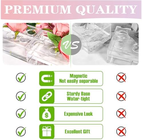 PaulTellie Acrylic Flower Vase Rectangular 4 Pack - Clear Floral Centerpiece for Dining Table Each 14 Inches, Connect to Form 56 Inches Long Rectangle Acrylic Vase for Home Wedding Dining Table Decor