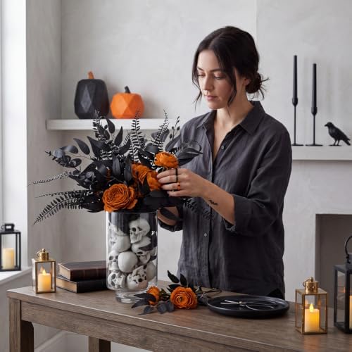 46 Pcs Halloween Gothic Flowers Skulls Vase Table Centerpiece